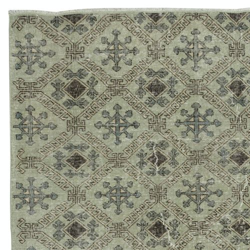 6x9.2 Ft Handmade Turkish Wool Area Rug With Floral Design And Green Background photo Textiles