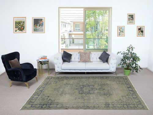 7x10 Ft Decorative Hand Knotted Turkish Wool Area Rug In Green Color photo furniture
