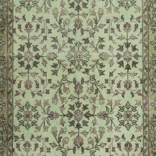 3.8x7 Ft Contemporary Handmade Green Color Turkish Accent Rug With Floral Design photo 259.0
