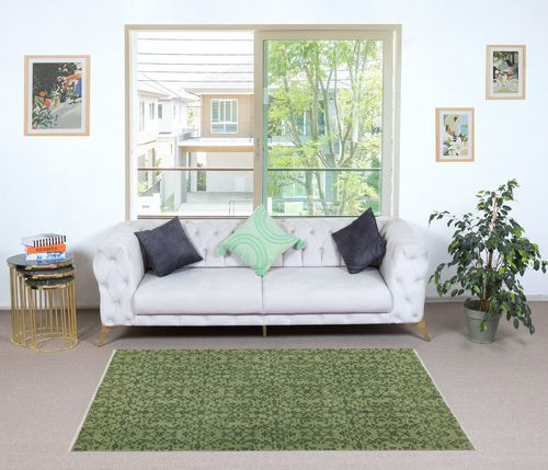 3.7x6.7 Ft Green Color Modern Accent Rug With Floral Design, Handmade In Turkey photo furniture