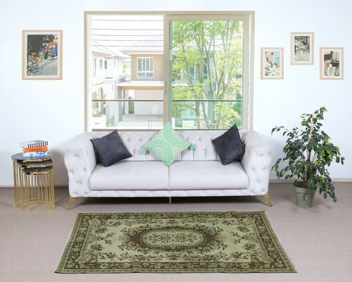 4x7 Ft Hand Knotted Baroque Style Turkish Wool Area Rug In Green photo furniture
