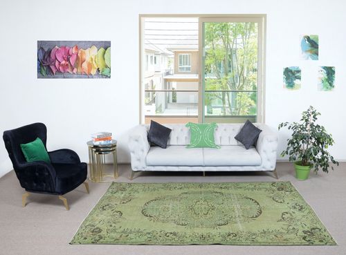 5.7x9.3 Ft Contemporary Handmade Anti Bacterial Green Color Turkish Area Rug photo furniture