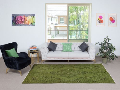 4.7x9.8 Ft Green Color Modern Rug With Medallion Design. Hand Knotted In Turkey photo furniture