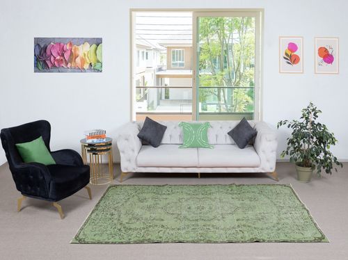 5x8.6 Ft Green Handmade Area Rug From Turkey. Woolen Floor Covering photo furniture