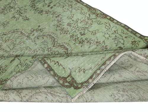 5x8.6 Ft Green Handmade Area Rug From Turkey. Woolen Floor Covering photo for sale