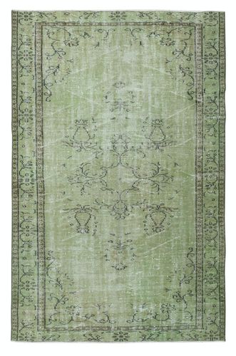 5.3x8.3 Ft Green Handmade Turkish Wool Area Rug For Modern Interiors