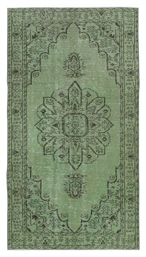 5x8.7 Ft Authentic Handmade Green Color Turkish Area Rug For Modern Interiors