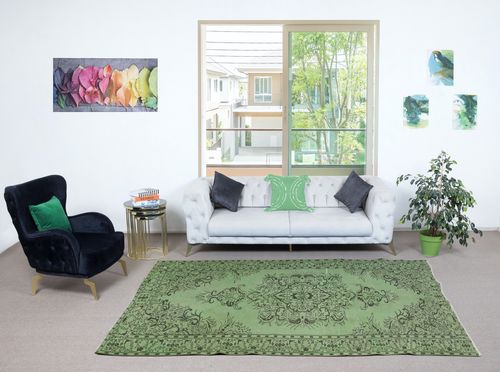 6x9.7 Ft Contemporary Handmade Turkish Wool Area Rug In Green photo furniture