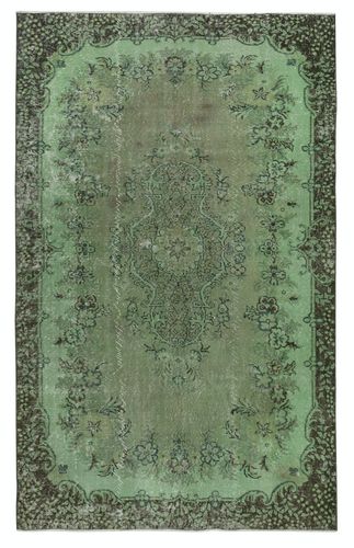 5.7x9 Ft Green Color Modern Handmade Turkish Area Rug With Medallion Design