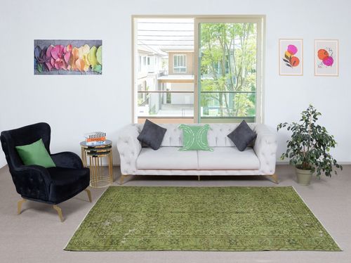 5.2x8.6 Ft Modern Style Floral Patterned Area Rug In Green, Handmade In Turkey photo furniture