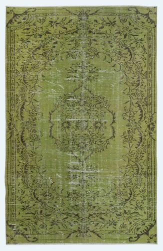 5.6x8.6 Ft Contemporary Handmade Turkish Wool Area Rug In Green