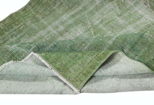 5x7.7 Ft Modern Handmade Wool Area Rug Overdyed In Green, Distressed Turkish Rug photo for sale