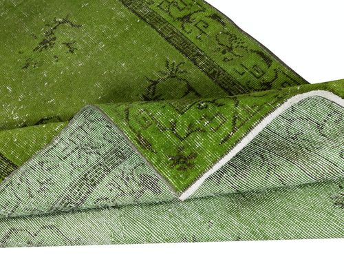 3.8x6.8 Ft Art Deco Chinese Inspired Handmade Turkish Accent Rug In Green photo for sale