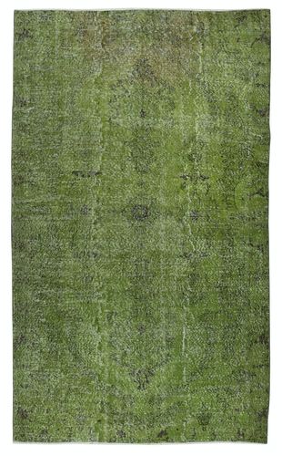 5.6x9.4 Ft Green Color Wool Area Rug For Modern Interiors, Handmade In Turkey