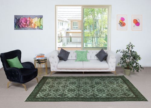 5.2x9.3 Ft Contemporary Handmade Floral Pattern Turkish Area Rug In Green Color photo furniture