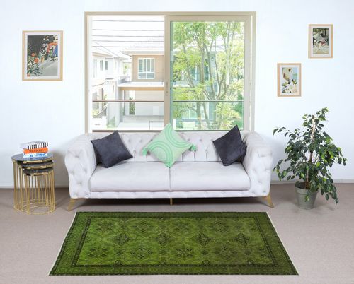 3.7x6.6 Ft Green Accent Rug For Contemporary Interiors. Hand Knotted In Turkey photo furniture