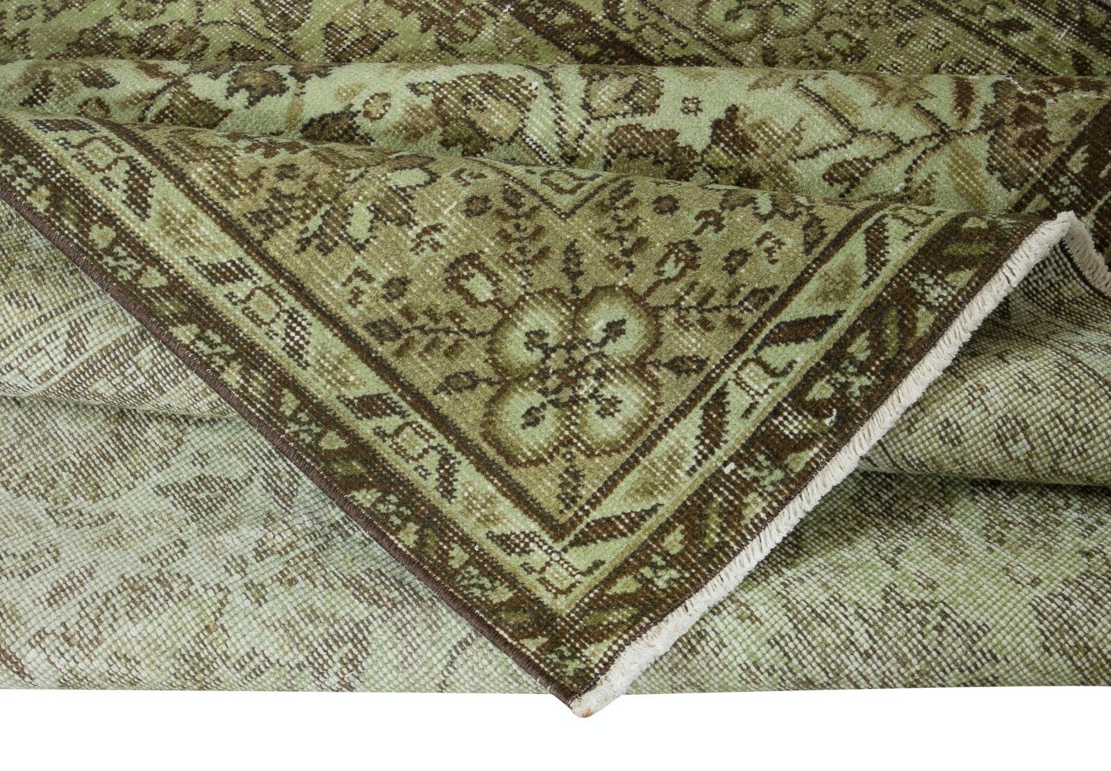 5.7x9.6 Ft Modern Handmade Turkish Rug With Botanical Design & Green Background photo for sale