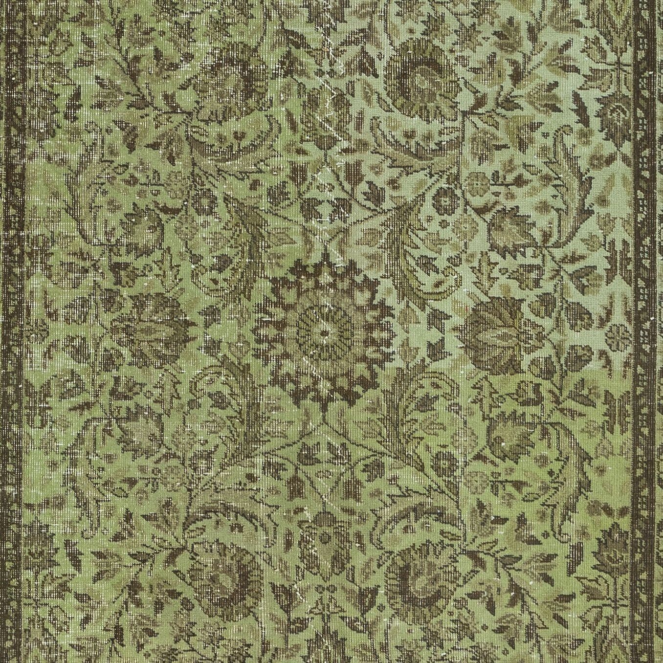 5.7x9.6 Ft Modern Handmade Turkish Rug With Botanical Design & Green Background photo 470.0