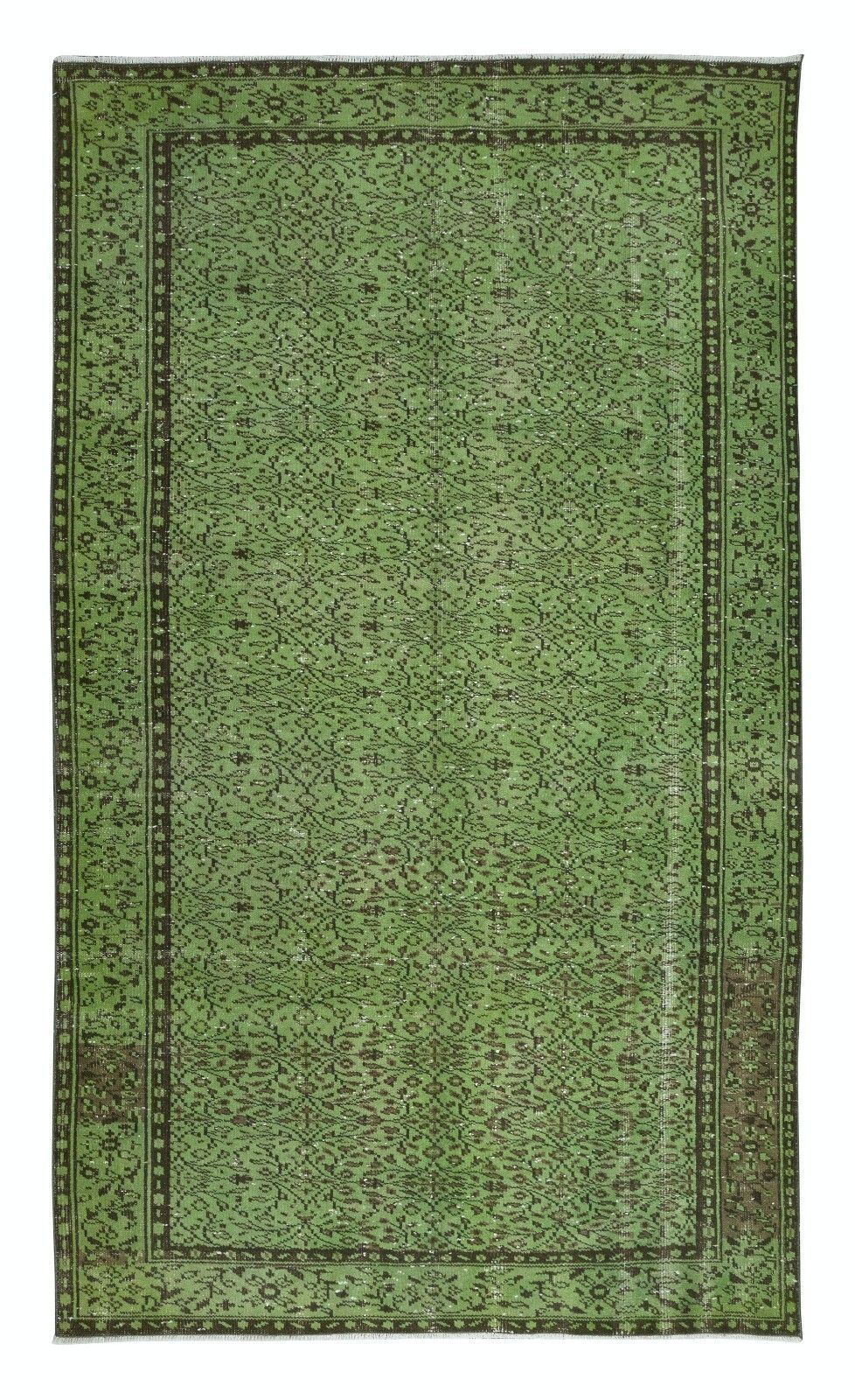 5.6x9.6 Ft Handmade Turkish Area Rug In Green, Contemporary Floral Carpet