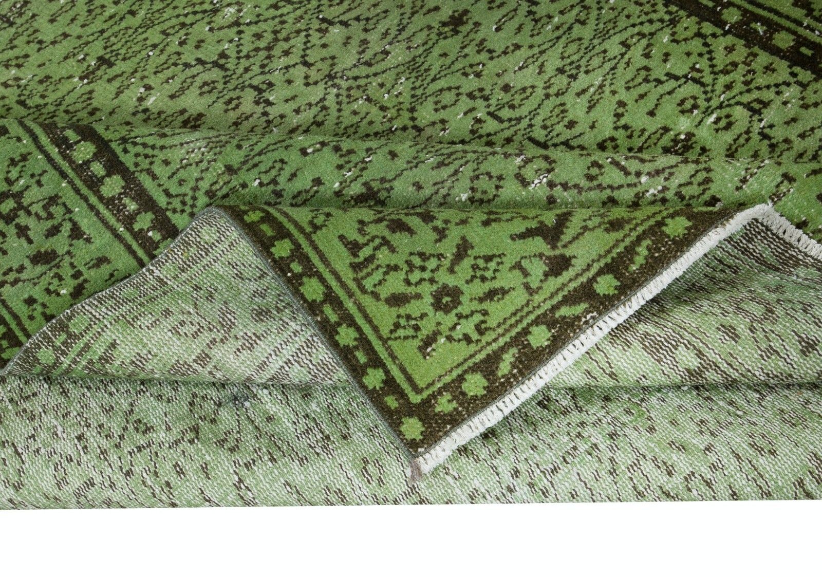 5.6x9.6 Ft Handmade Turkish Area Rug In Green, Contemporary Floral Carpet photo for sale