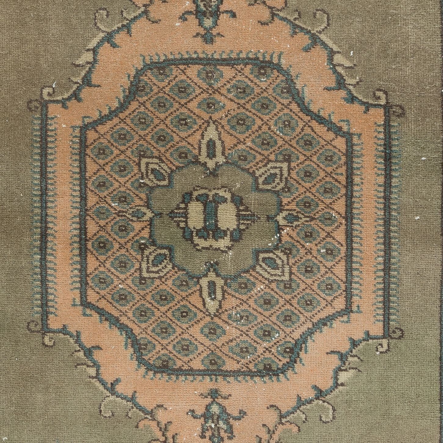 3.7x6.3 Ft Green Accent Rug, Handmade Turkish Geometric Medallion Design Carpet photo 234.0