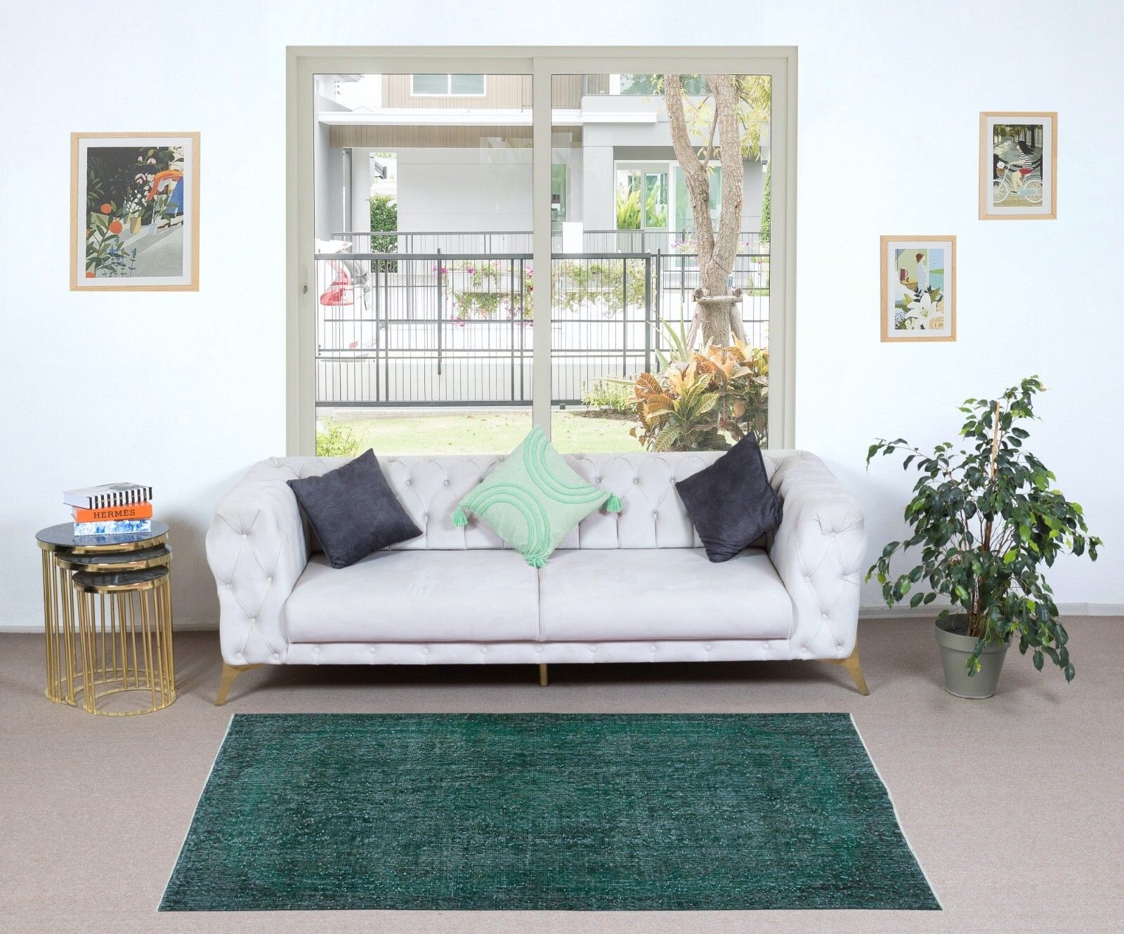 3.8x7 Ft Vintage Green Accent Rug, Handwoven And Handknotted In Turkey photo furniture