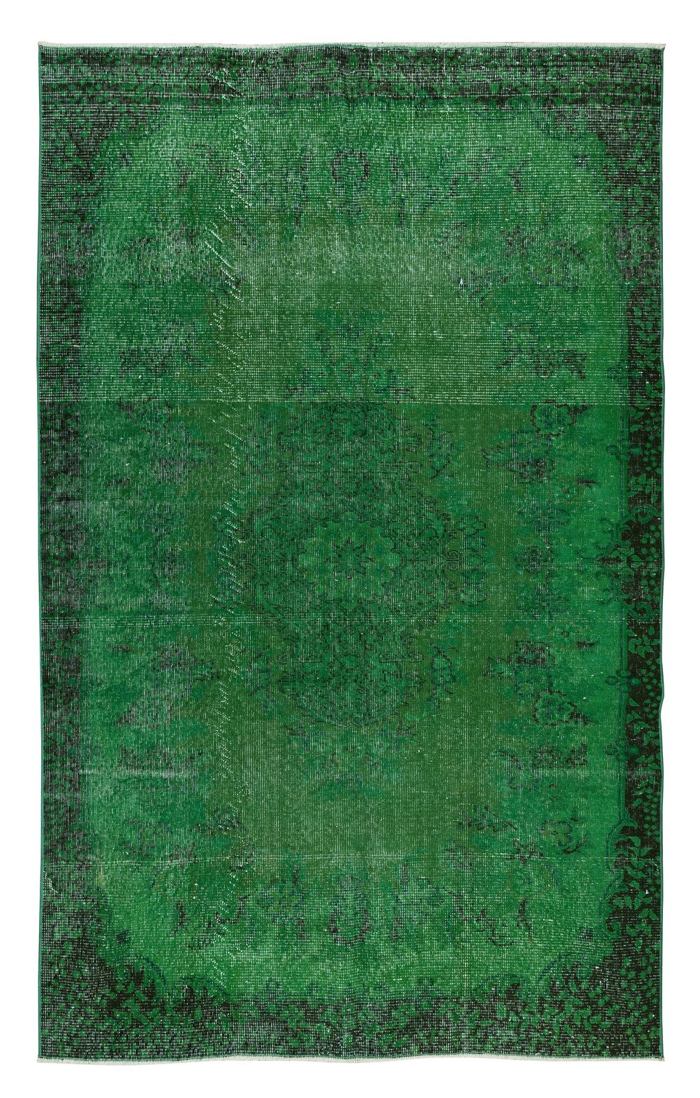 5.5x8.7 Ft Home Decor Handmade Green Over Dyed Rug With Floral Medallion Design