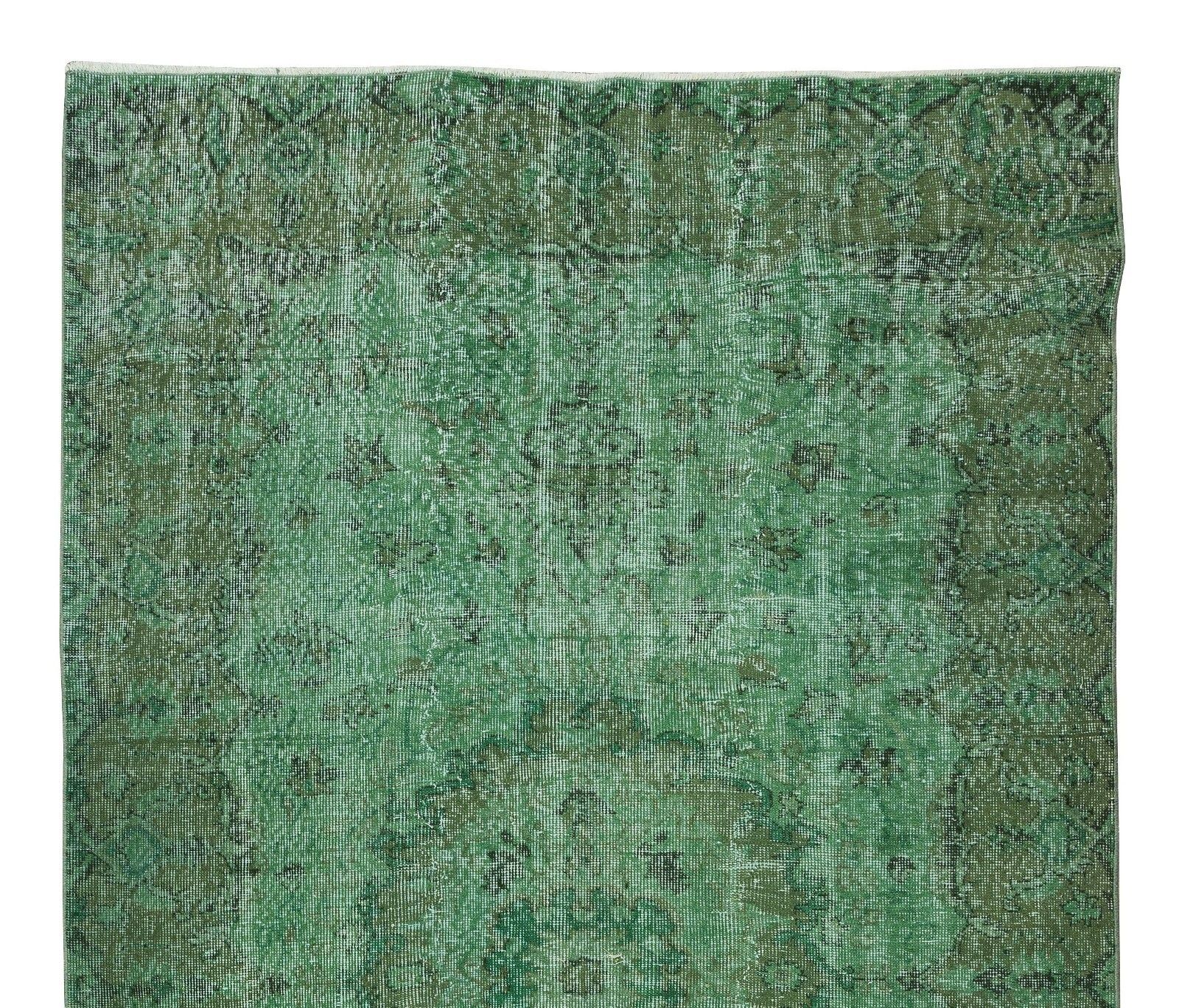 5.6x9.8 Ft Handmade Vintage Turkish Rug Over Dyed In Green For Modern Interiors photo Textiles