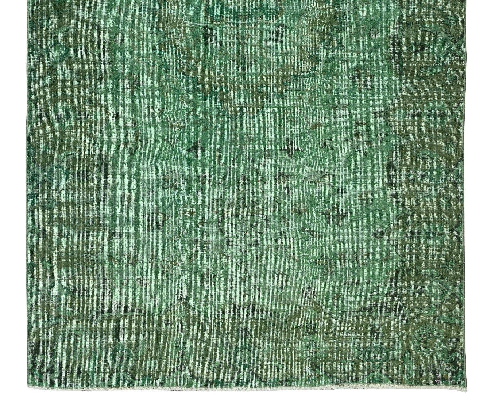5.6x9.8 Ft Handmade Vintage Turkish Rug Over Dyed In Green For Modern Interiors photo 468.0