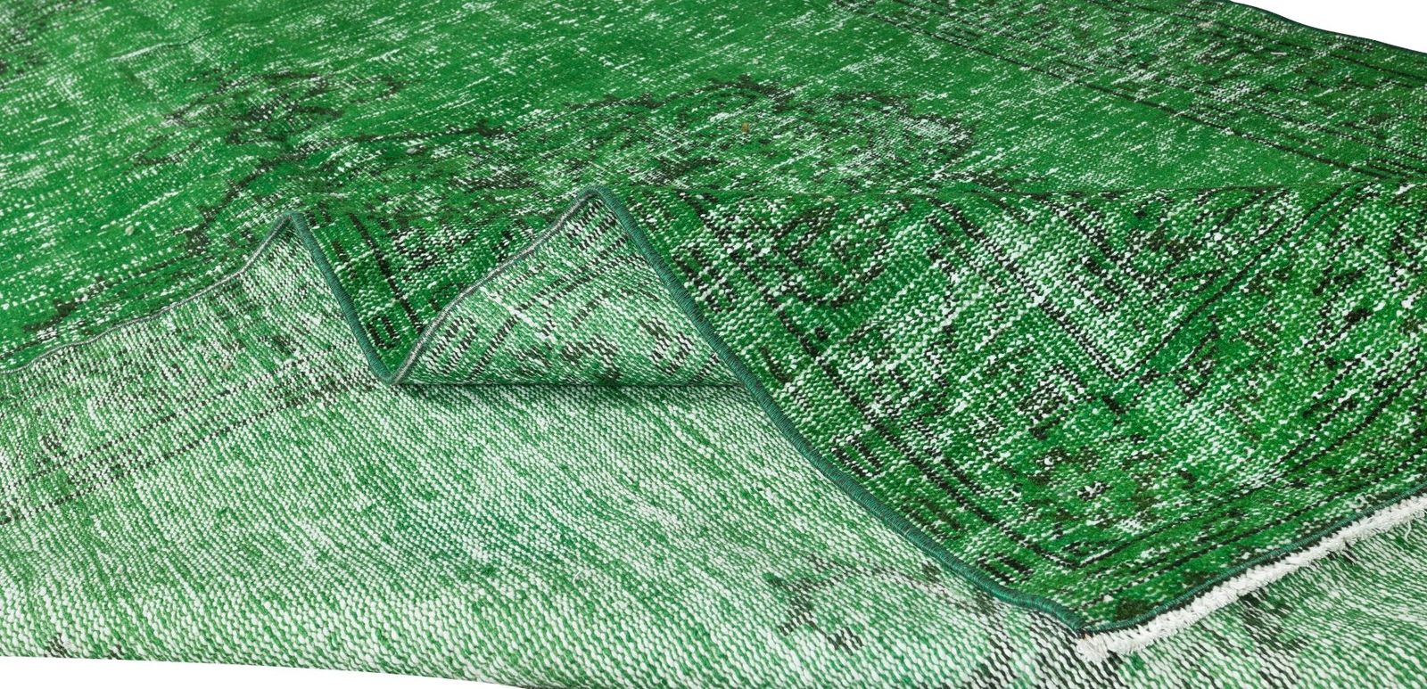 5.2x9.3 Ft Vintage Handmade Turkish Rug Over Dyed In Green For Modern Interiors photo for sale