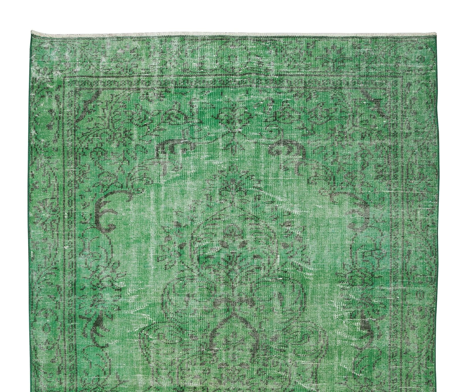 5.5x9.2 Ft Handmade 1960s Turkish Rug Re Dyed In Green, Great 4 Modern Interiors photo Textiles