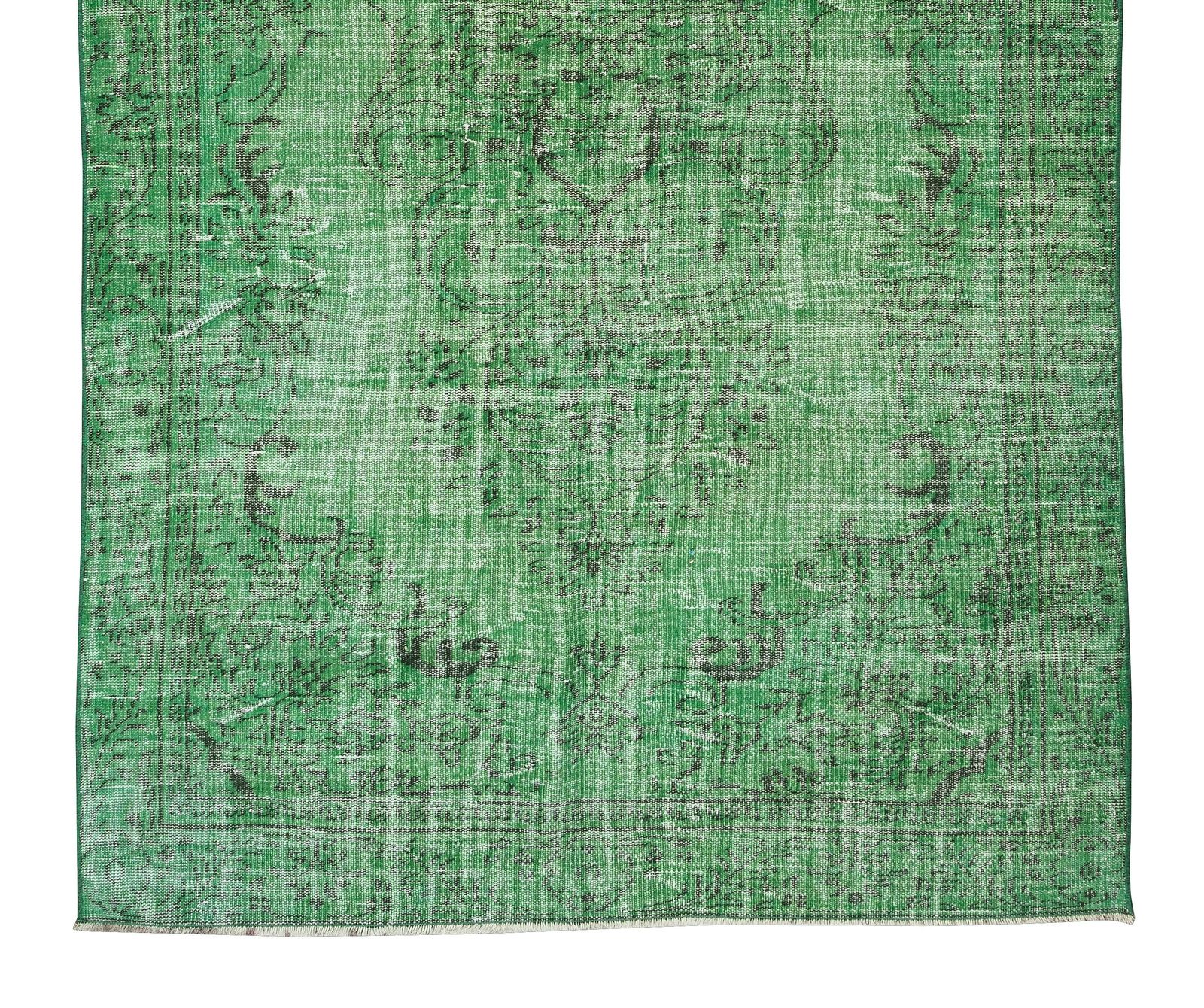 5.5x9.2 Ft Handmade 1960s Turkish Rug Re Dyed In Green, Great 4 Modern Interiors photo 434.0