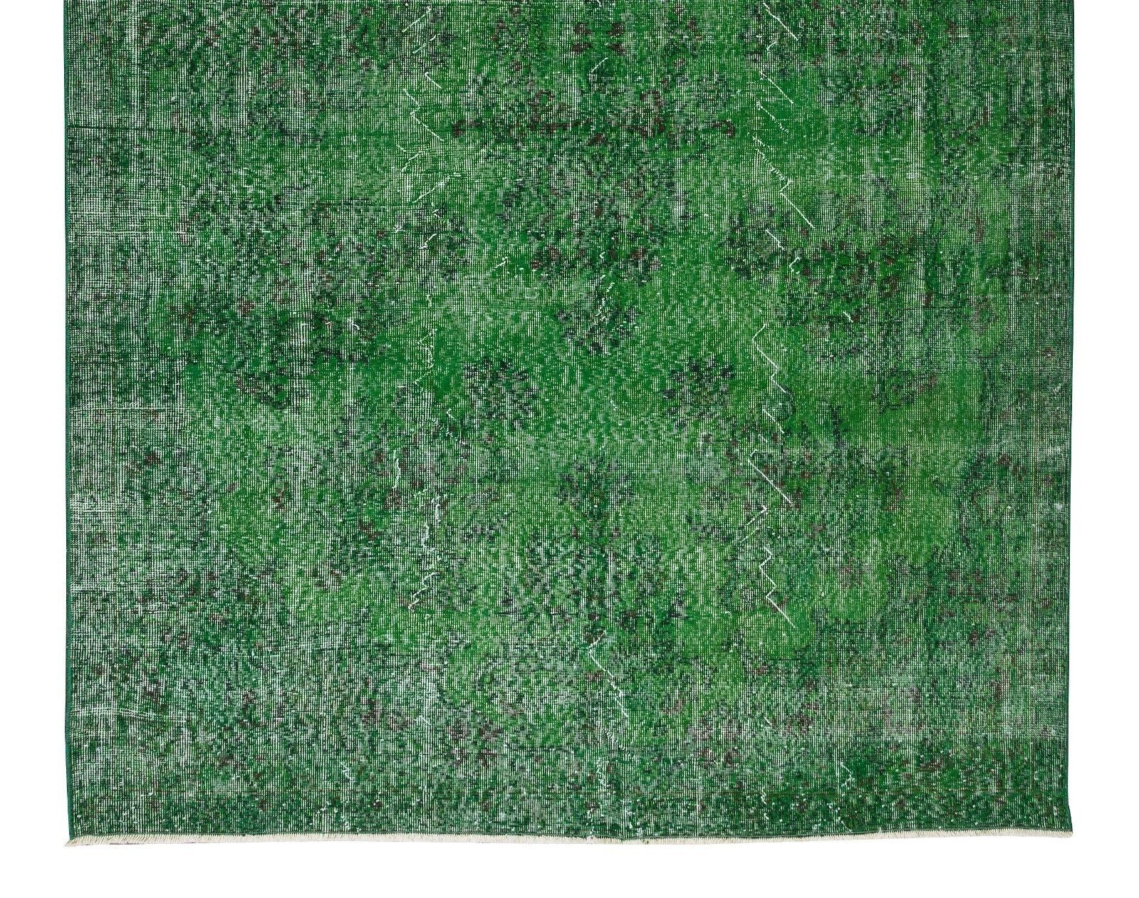 6.6x10.7 Ft Vintage Green Rug, Handmade Anatolian Wool Area Rug Re Dyed In Green photo 602.0