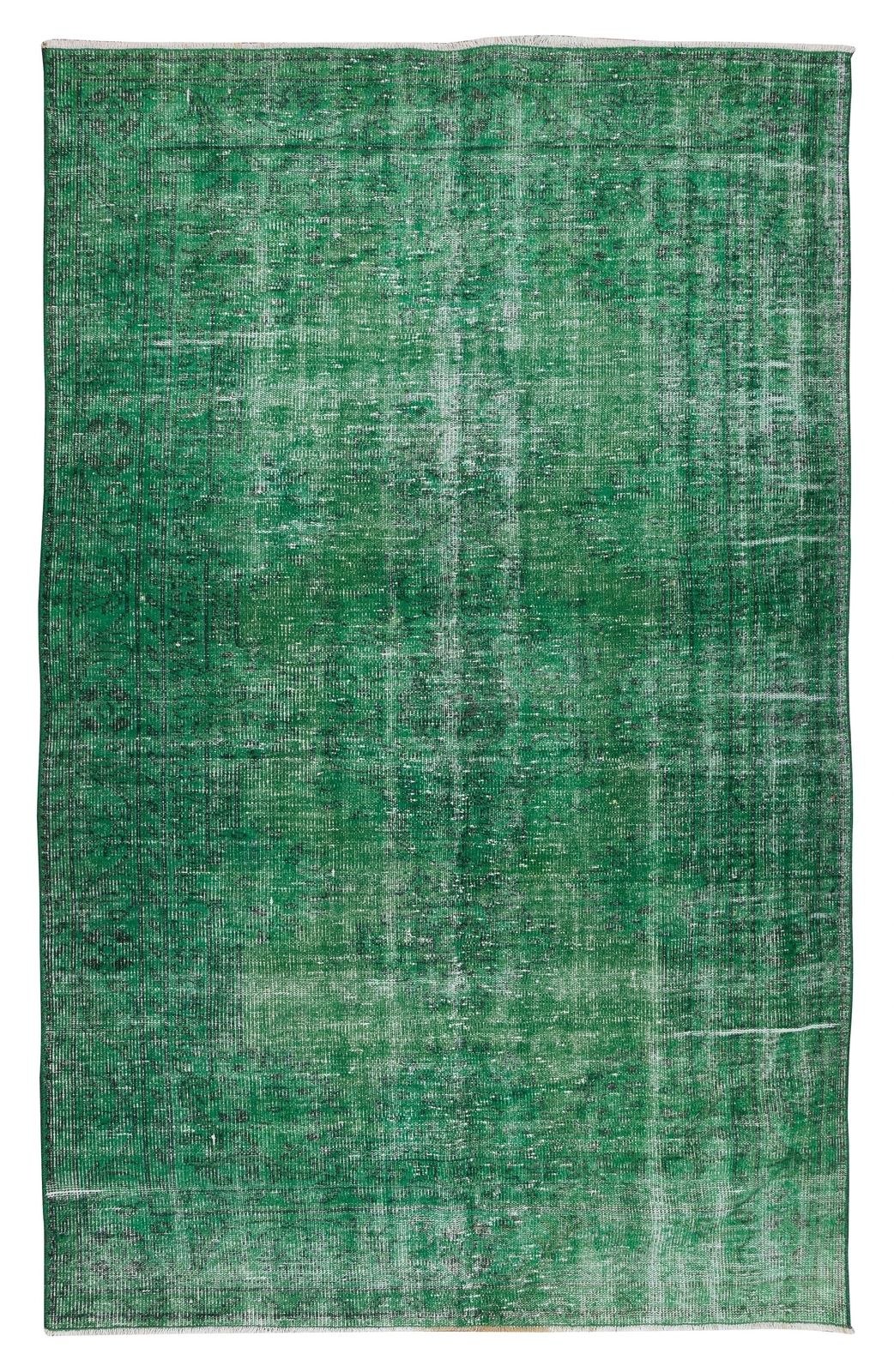 5.6x9 Ft Handmade Central Anatolian Vintage Wool Area Rug Over Dyed In Green