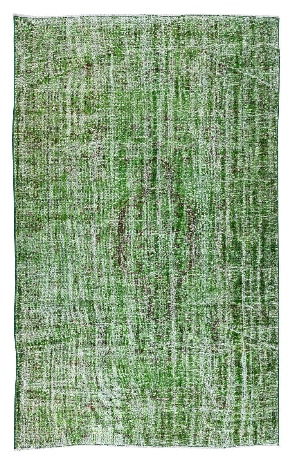 5.5x8.5 Ft Home Decor Green Over Dyed Rug, Handmade 1960s Turkish Wool Carpet