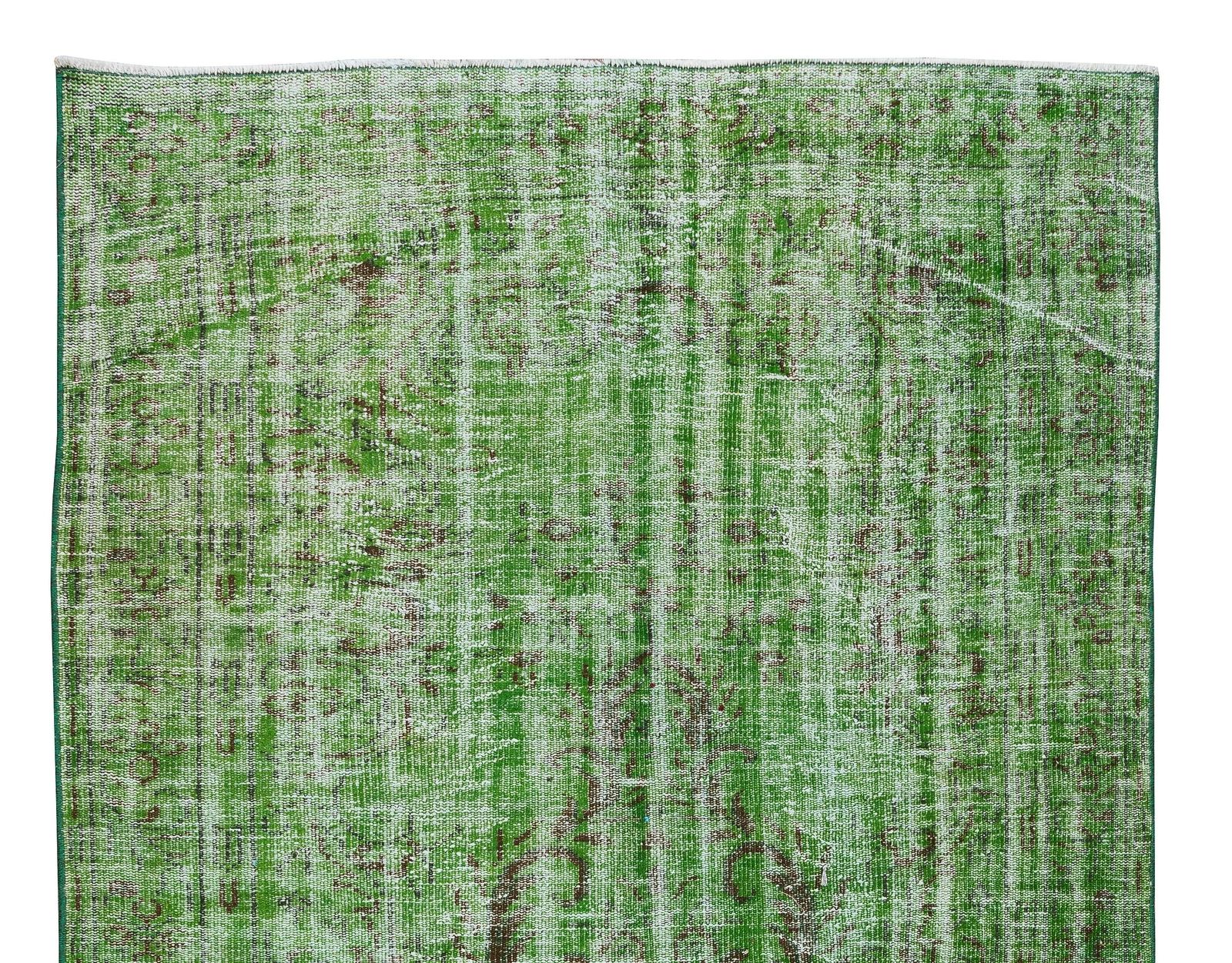 5.5x8.5 Ft Home Decor Green Over Dyed Rug, Handmade 1960s Turkish Wool Carpet photo Textiles