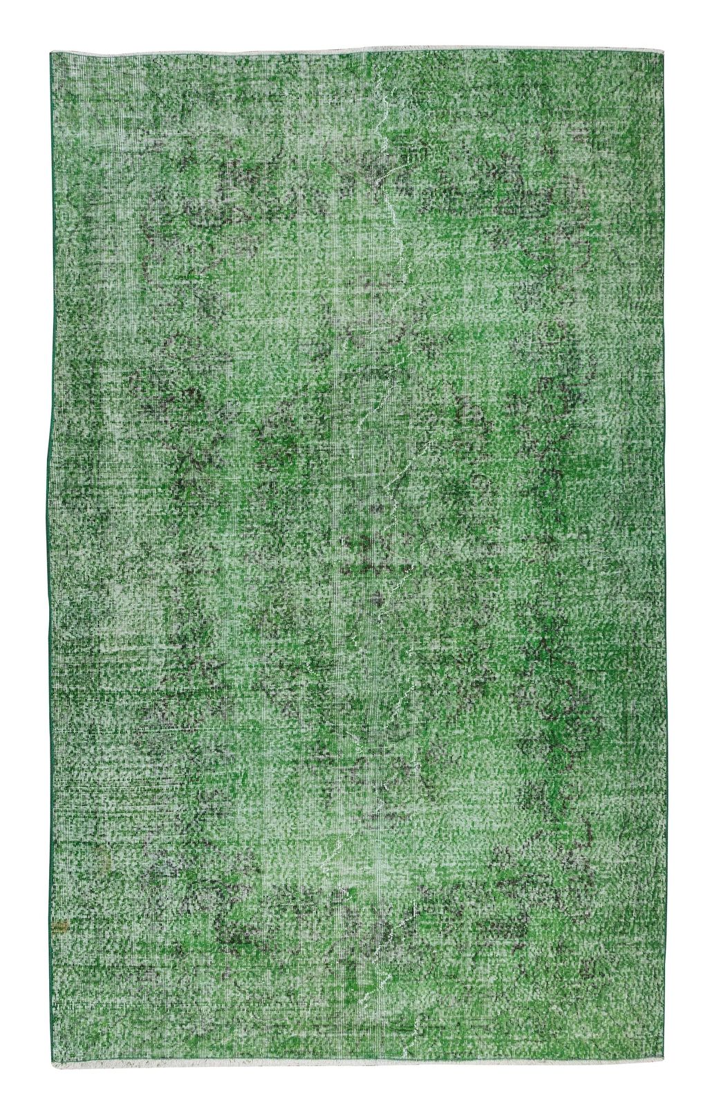 6.2x10 Ft Turkish Green Rug, Handmade Vintage Wool Rug Re Dyed In Green