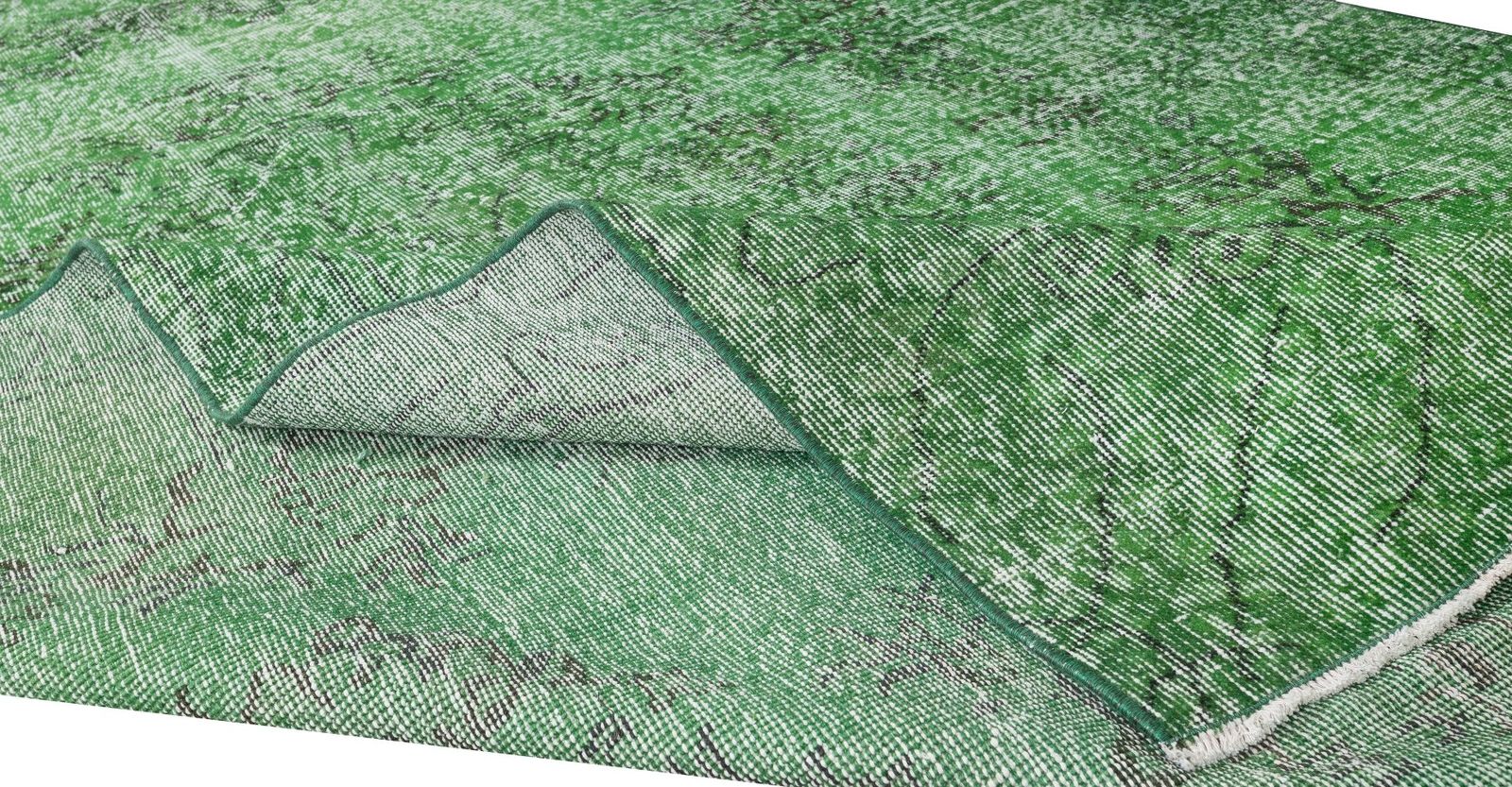 6.2x10 Ft Turkish Green Rug, Handmade Vintage Wool Rug Re Dyed In Green photo for sale