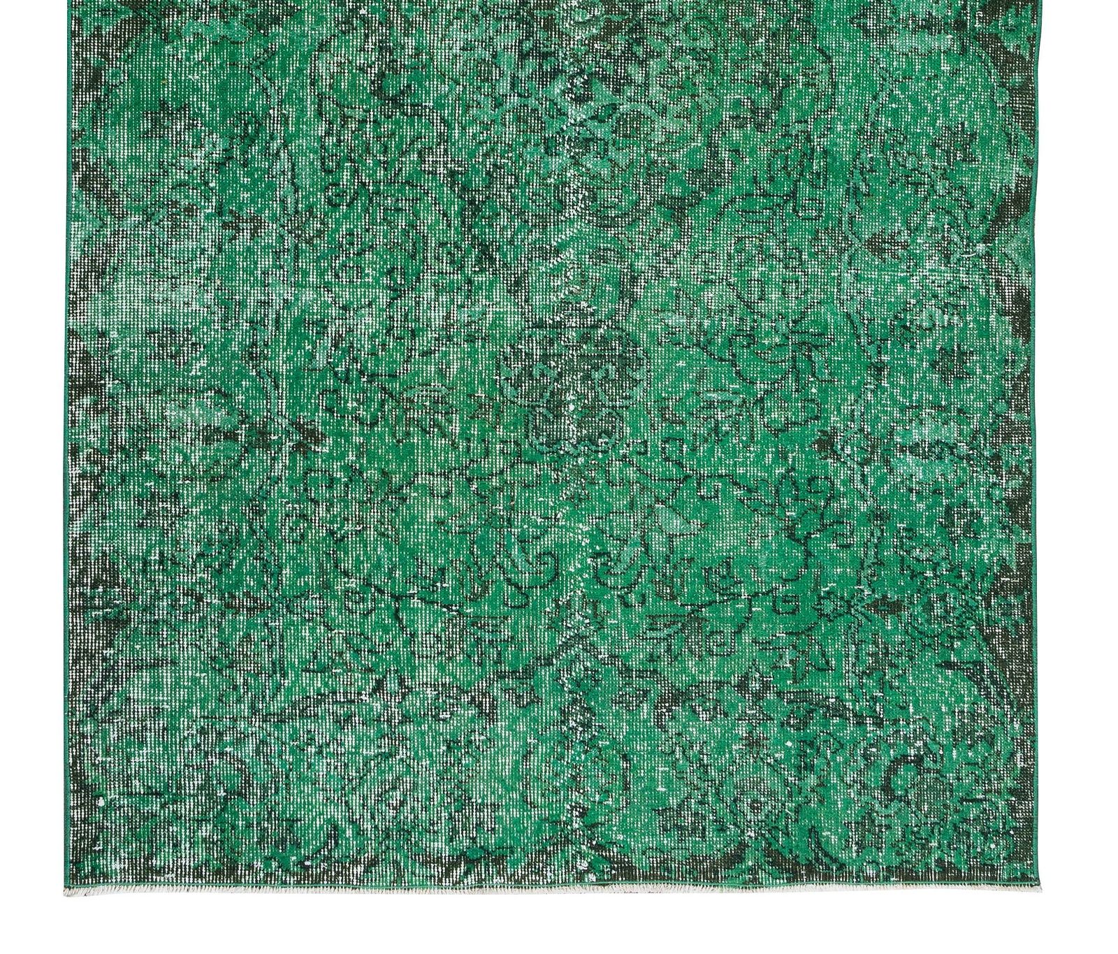 4x7.3 Ft Vintage Hand Knotted Turkish Rug Over Dyed In Green 4 Modern Interiors photo 251.0