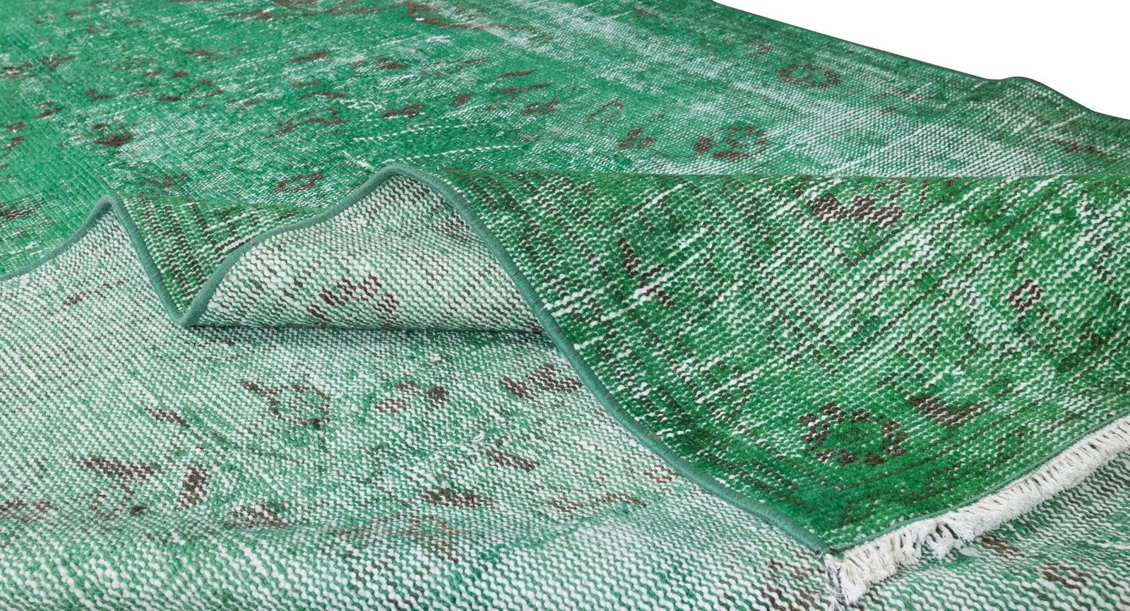 4.8x9.3 Ft Vintage Handmade Turkish Rug Over Dyed In Green For Modern Interior photo for sale