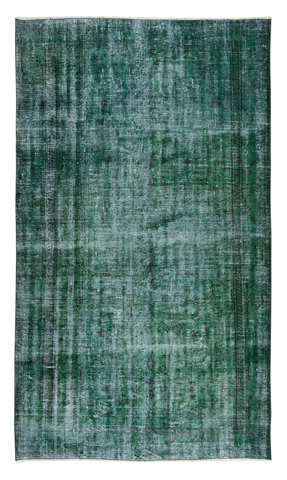 6x9 Ft Green Over Dyed Floor Rug, Hand Knotted Turkish Vintage Wool Carpet