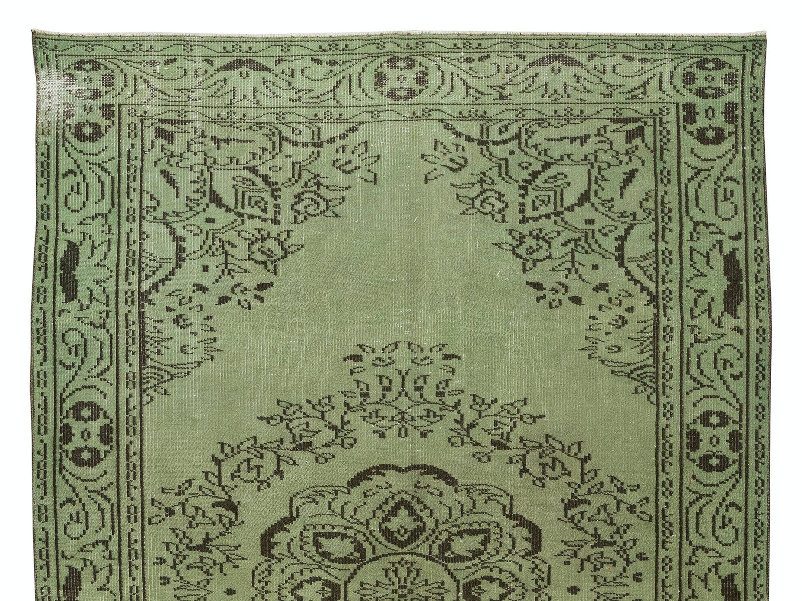 5.4x8.4 Ft Vintage Handmade Turkish Wool Area Rug Over Dyed In Light Green photo Textiles