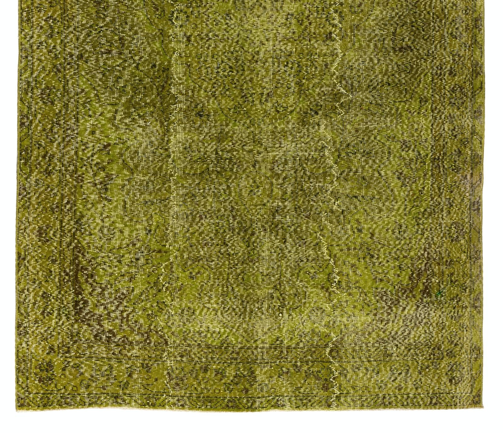 5.3x9.2 Ft Contemporary Handmade 1960s Turkish Rug Redyed In Light Green photo for sale