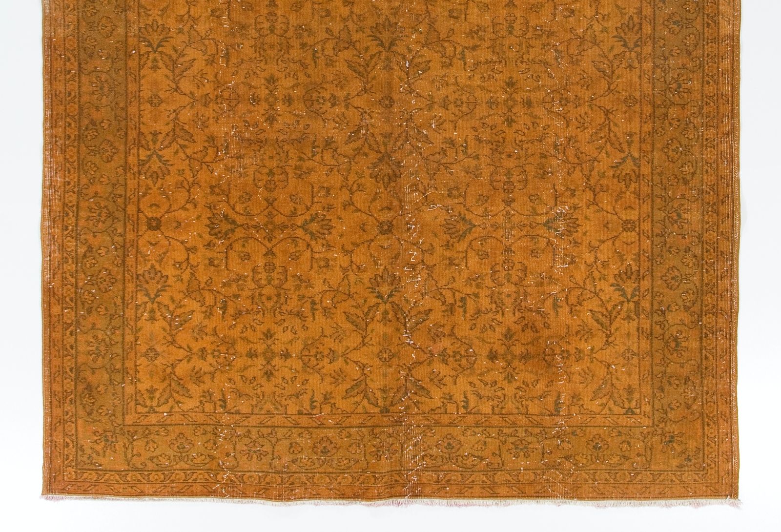 6.7x9.7 Ft Mid Century Floral Design Rug Redyed In Orange, Handknotted In Turkey photo for sale