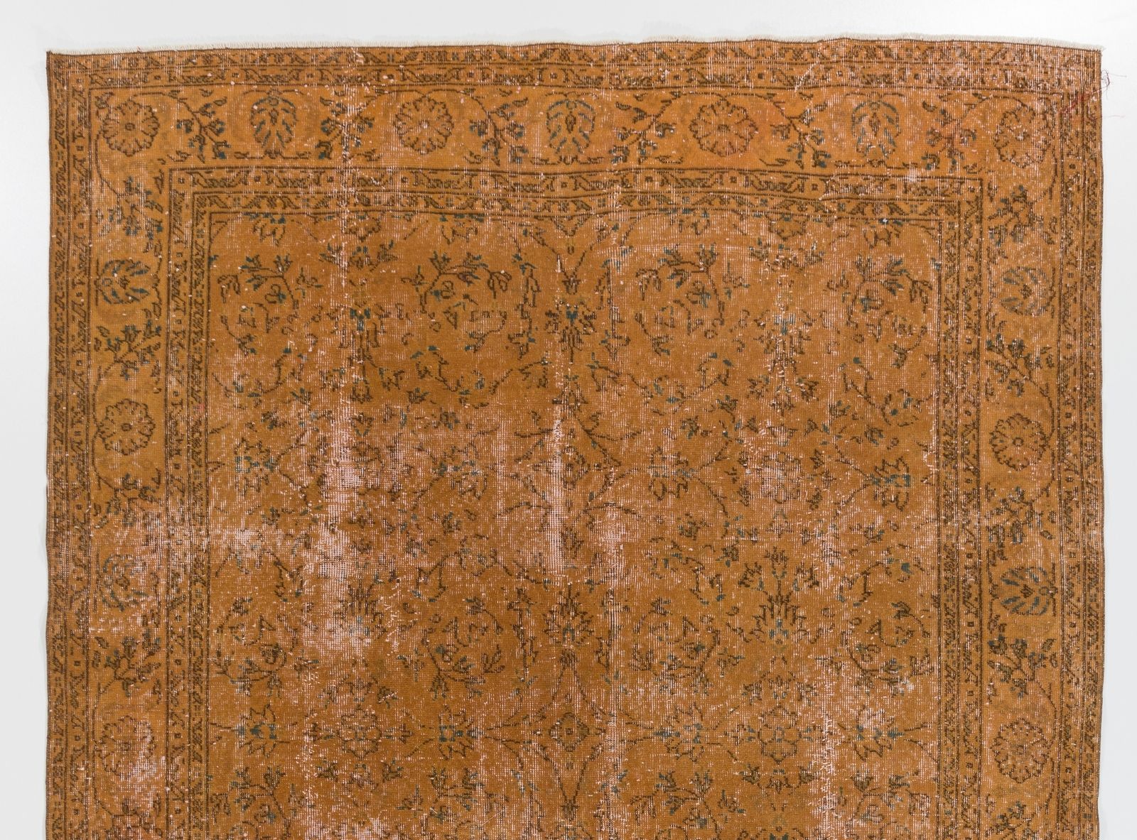 6.7x10.2 Ft Midcentury Floral Design Rug Redyed In Orange, Handknotted In Turkey photo Textiles