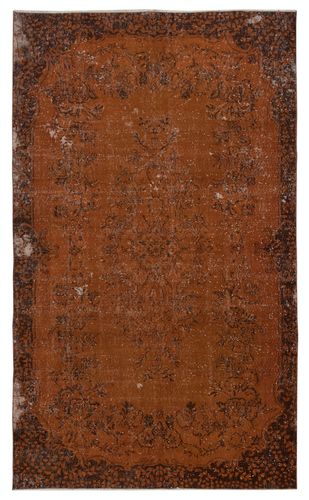 5.6x9.4 Ft Distressed Handmade Turkish Wool Area Rug Re Dyed In Orange Color