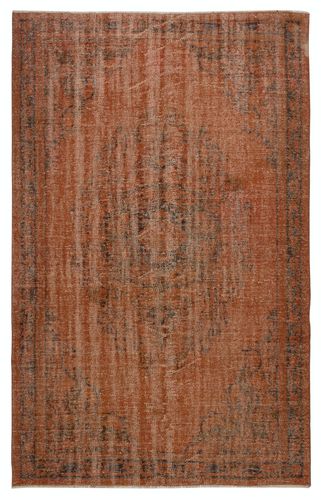 5.4x8.6 Ft Modern Handmade Shabby Chic Turkish Wool Area Rug In Orange Color