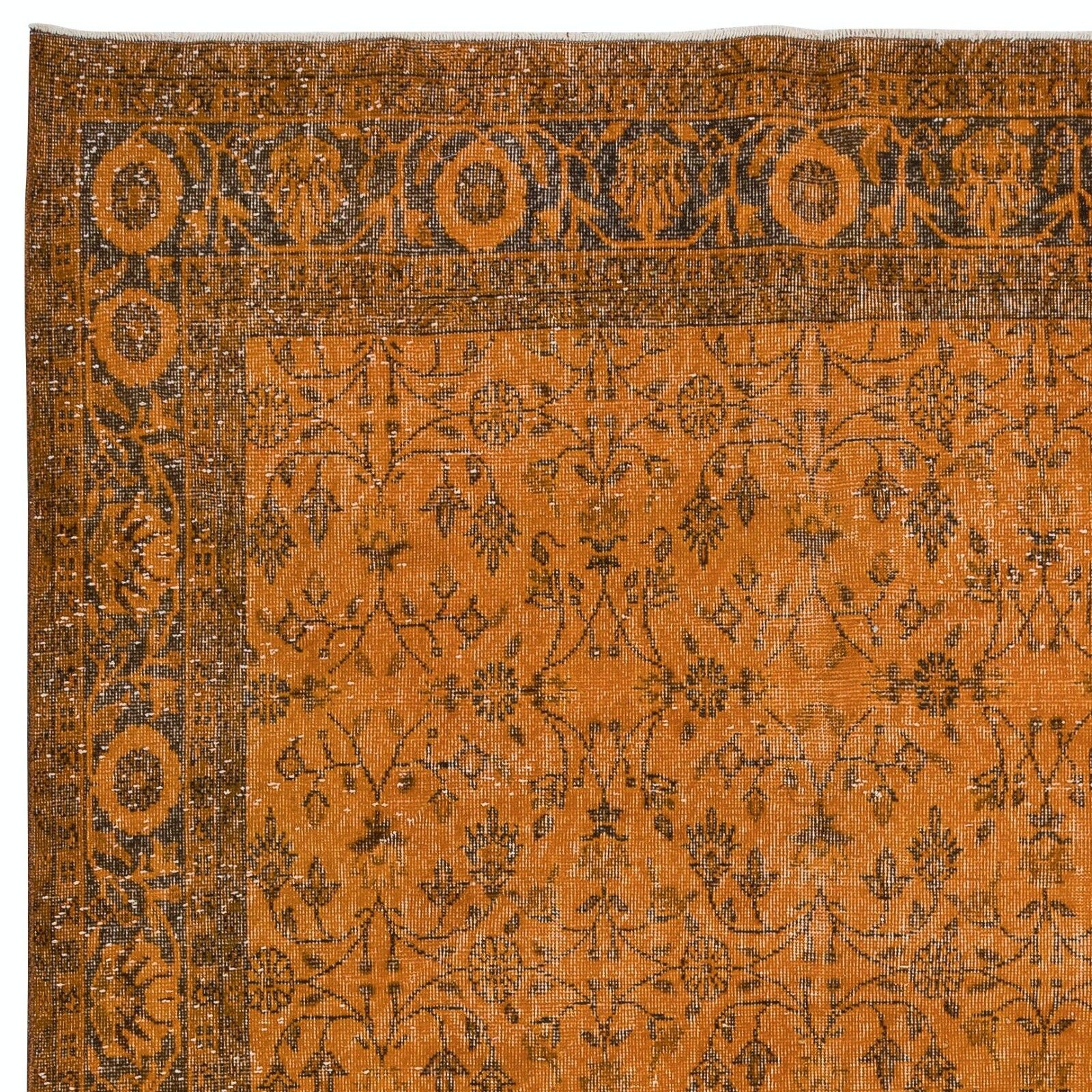 6.7x10.5 Ft Handmade Rug With All Over Botanical Design, Orange Turkish Carpet photo Textiles