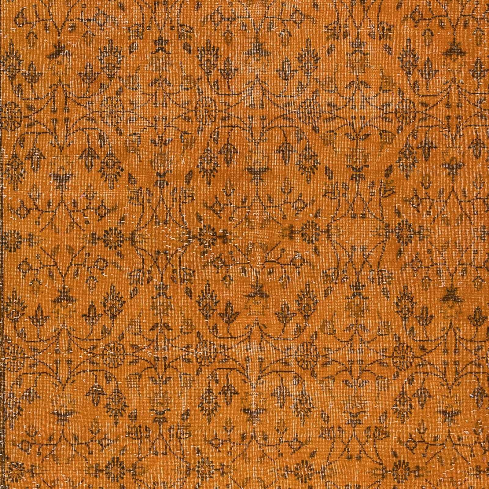 6.7x10.5 Ft Handmade Rug With All Over Botanical Design, Orange Turkish Carpet photo 967.0
