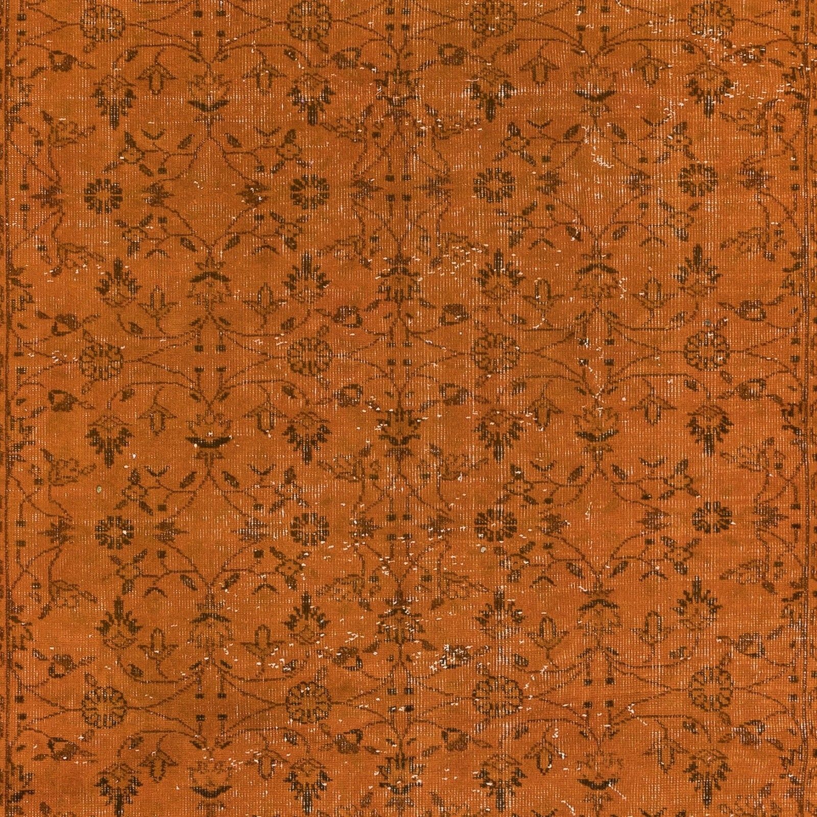 5.8x9.3 Ft Orange Handmade Turkish Rug With All Over Botanical Design photo 466.0